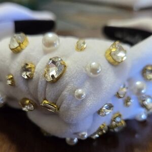 Brianna Cannon Embellished Pearl & Crystal Padded Headband - White